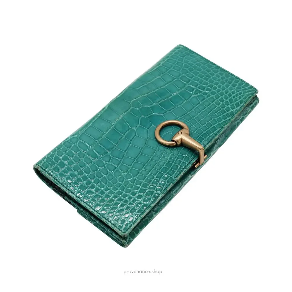 🔴 Gucci Horsebit Long Wallet - Turquoise Crocodile Leather - Picture 3 of 14